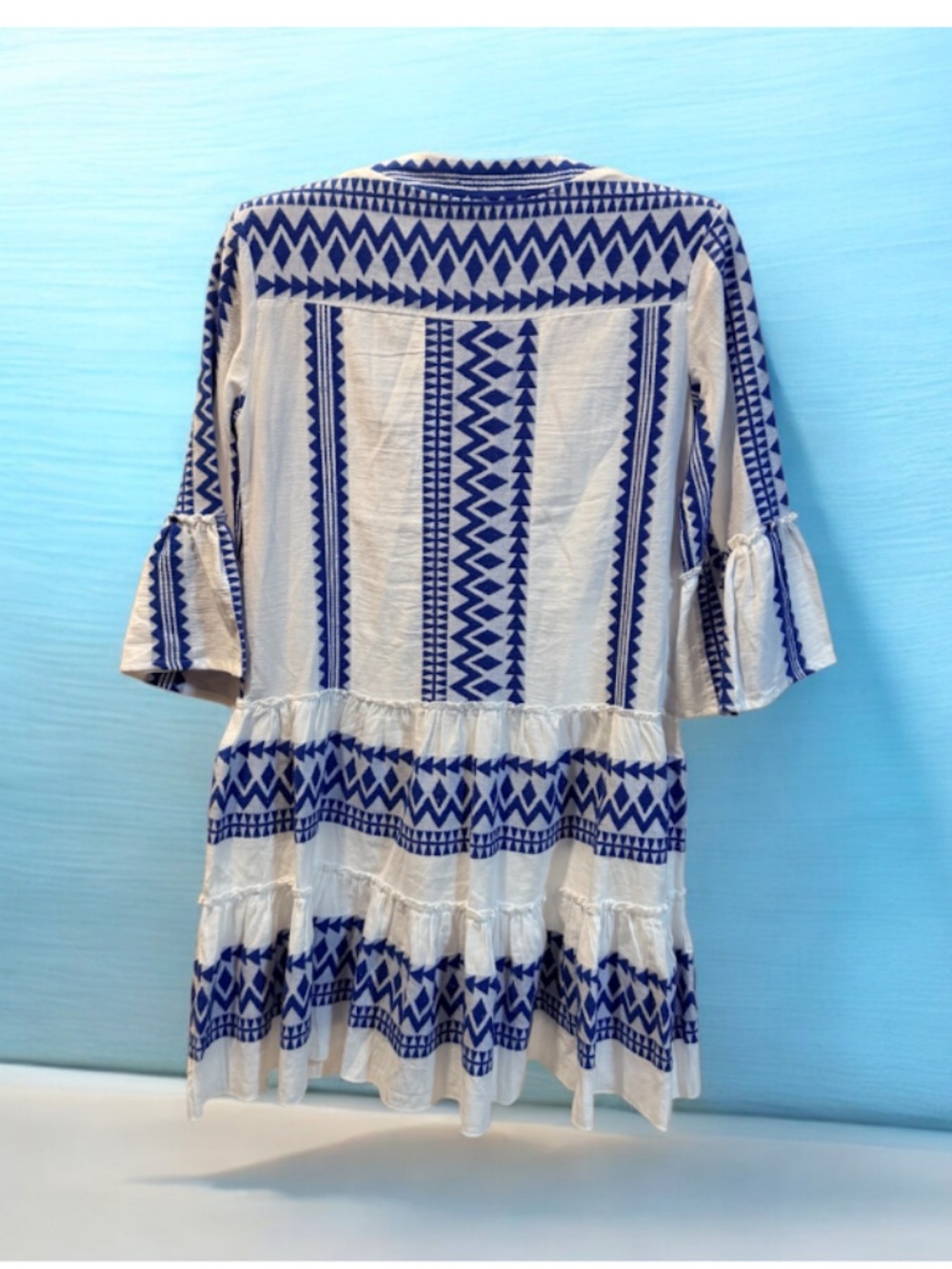 I.M.A Luxury Collection Blue White Cotton Tiered Dress XS Made in Greece - Picture 2 of 6